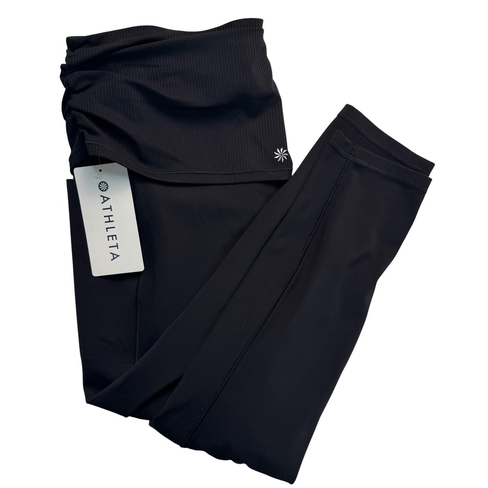 Athleta Salutation Stash 7/8 Fold Over Tight Black XL Powervita Leggings Pockets